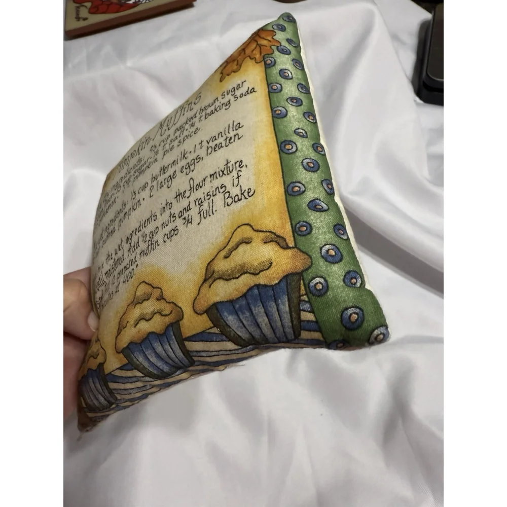 Vintage Pumpkin muffins Recipe Pillow 6.5x6.5” Micro Mini Small Pillow Granny